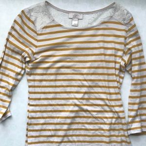 Loft XS mustard /white striped lace 3/4 sleeve
